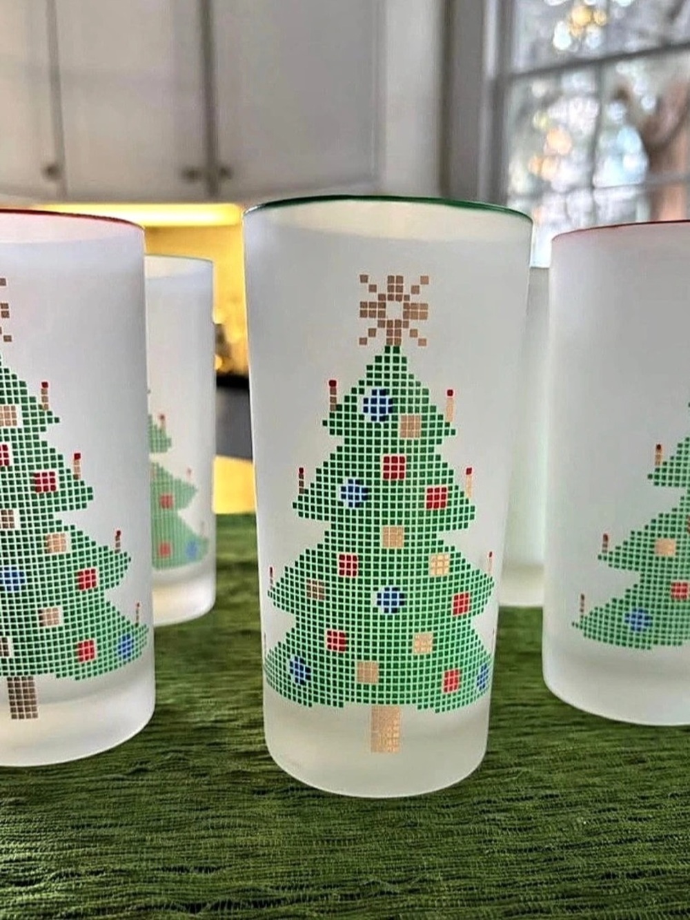 Christmas Tree Frosted Drinking Glasses Set of 6